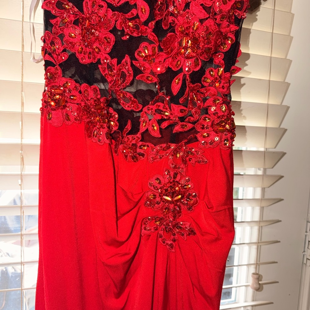Cinderella Red and Black Floral Prom Dress - Picture 9 of 9